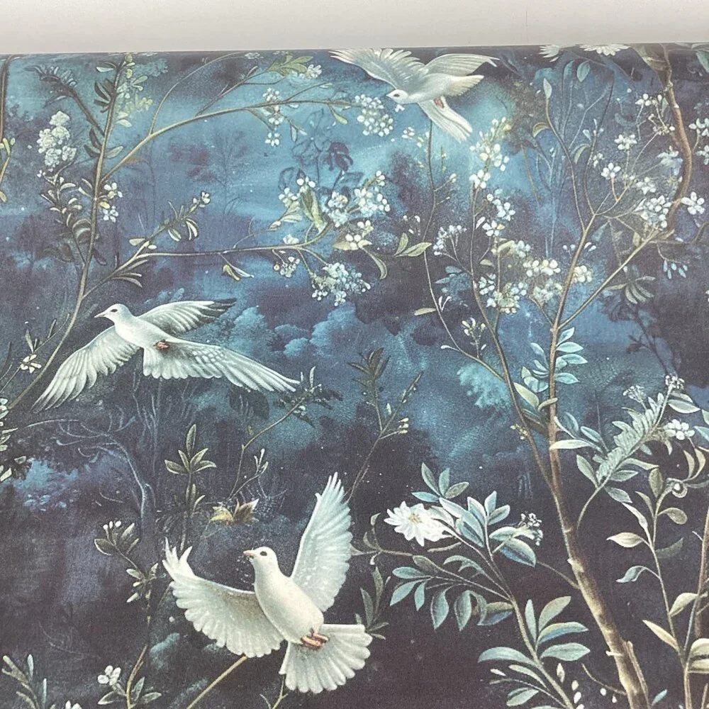 Peel and Stick Wallpaper Floral Doves Bohi Wallpaper Blue White Green Doves
